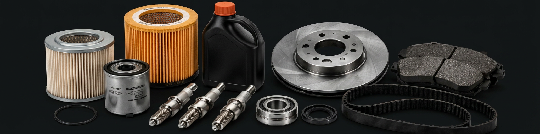 Filters, spark plugs, brake disc, bearings and timing belt used in servicing